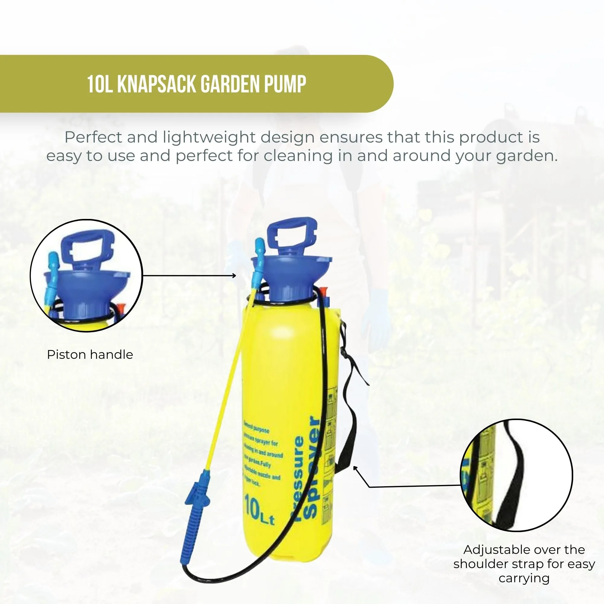 10L Pressure Sprayer | Knapsack Garden Pump for Liquids - Ideal for Yard and Plants