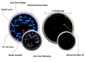 2-1/16" Blue/White Water Temperature Gauge