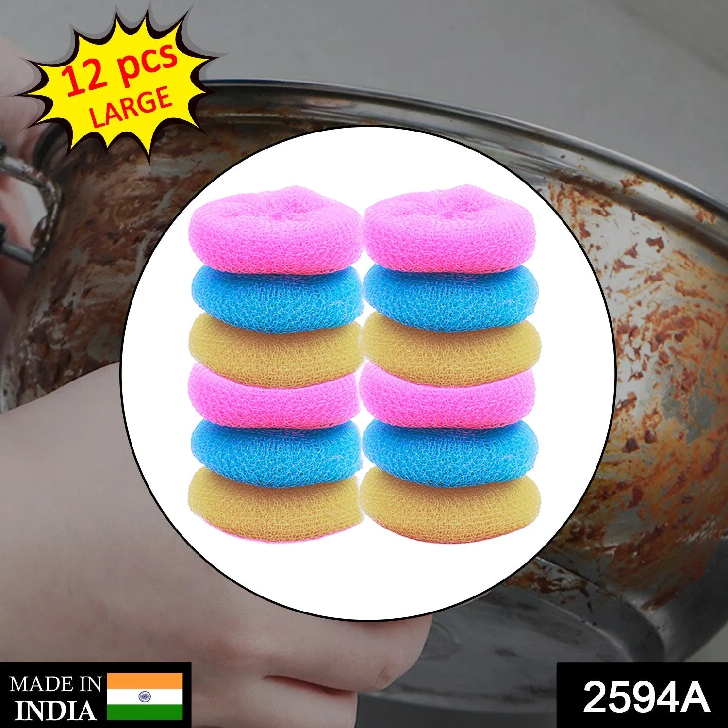 2594A Plastic Scrubber Round Nylon Scrubbers (12Pcs Set)