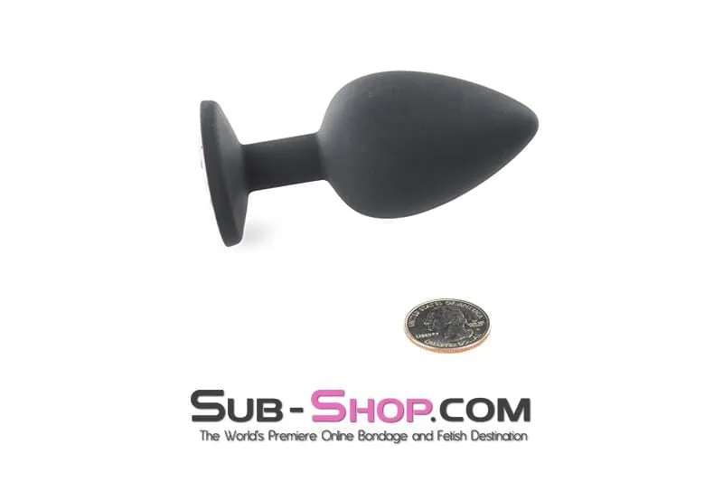 2734M      Large Black Silicone Anal Plug with Fuchsia Crystal - LAST CHANCE - Final Closeout!