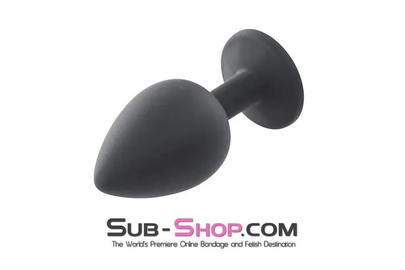 2734M      Large Black Silicone Anal Plug with Fuchsia Crystal - LAST CHANCE - Final Closeout!