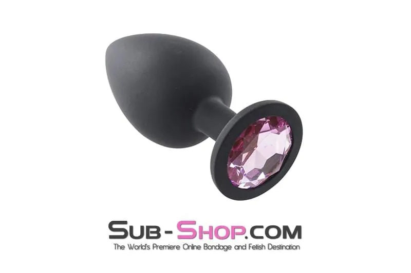 2734M      Large Black Silicone Anal Plug with Fuchsia Crystal - LAST CHANCE - Final Closeout!