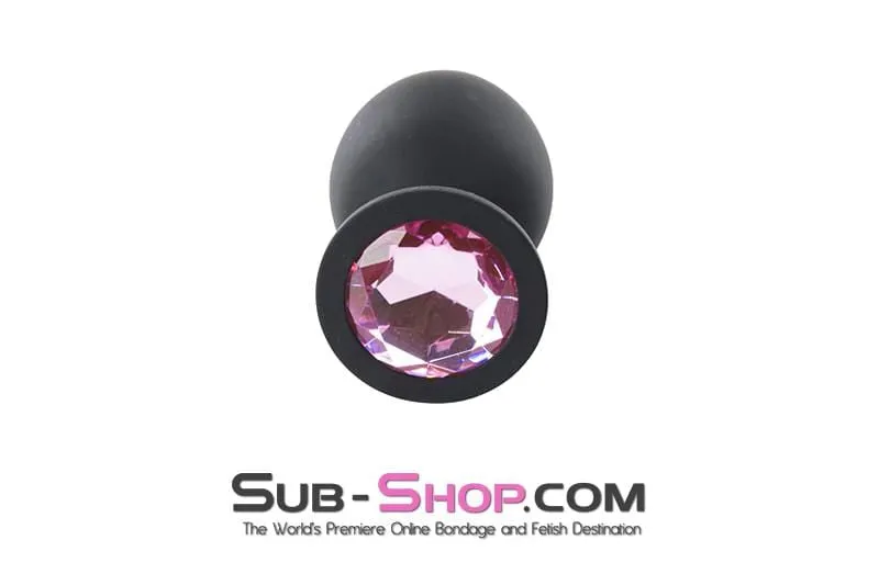 2734M      Large Black Silicone Anal Plug with Fuchsia Crystal - LAST CHANCE - Final Closeout!