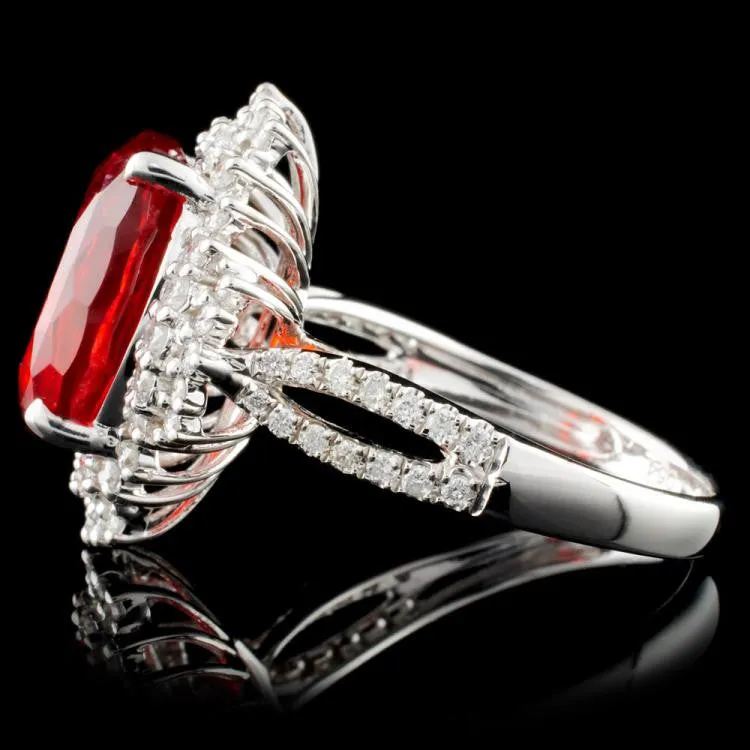 3.25ct Fire Opal and 0.54ct Diamond 18K White Gold Ladies Ring by Michael Christoff