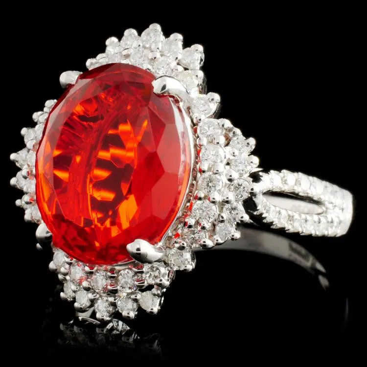 3.25ct Fire Opal and 0.54ct Diamond 18K White Gold Ladies Ring by Michael Christoff