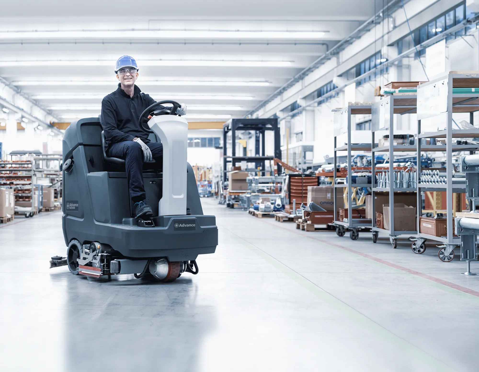 Advance SC5000, Floor Sweeper Scrubber, 32" and 36", 37 Gallon,  Battery, Ride On, Cylindrical