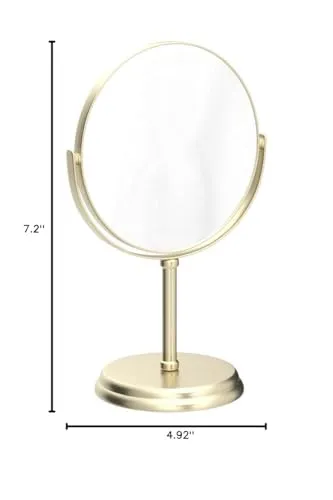Amazon Basics Tabletop Mount Vanity Round Mirror, 1X/5X Magnification, Iron, 7.2"L x 4.92"W, Gold