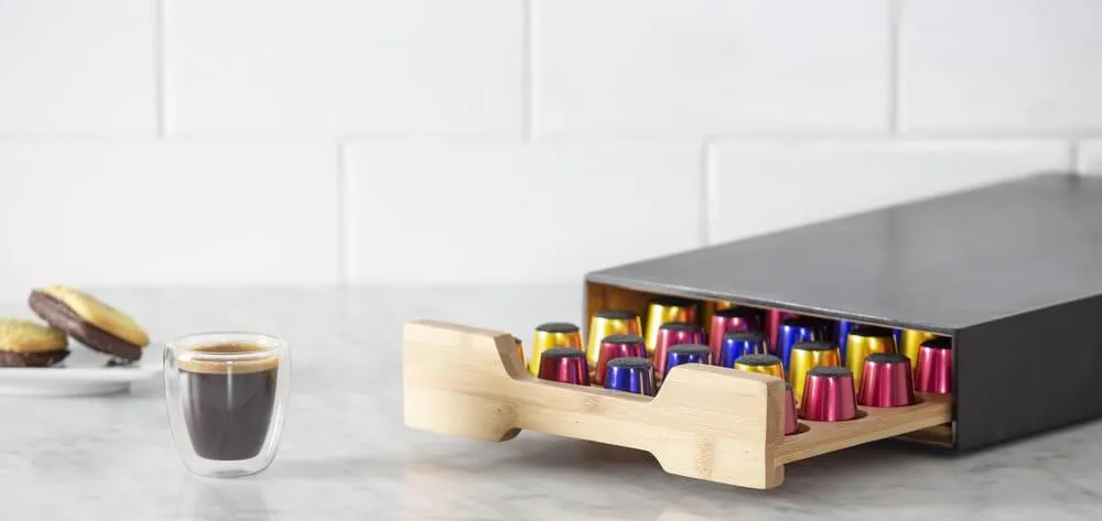 Bamboo Coffee Pod Holder Drawer Black