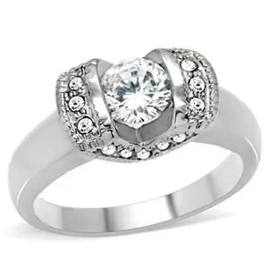 CJ149TK Wholesale Stainless Steel Clear Cubic Zirconia Intricate Overlay Ring