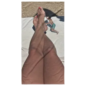 CUSTOM BEACH TOWEL-Laura's Tiny Pet Man Massages Her Feet (7-26-2020)