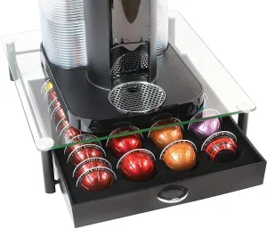 DecoBros Crystal Tempered Glass Nespresso Vertuoline Storage Drawer Holder for Capsules