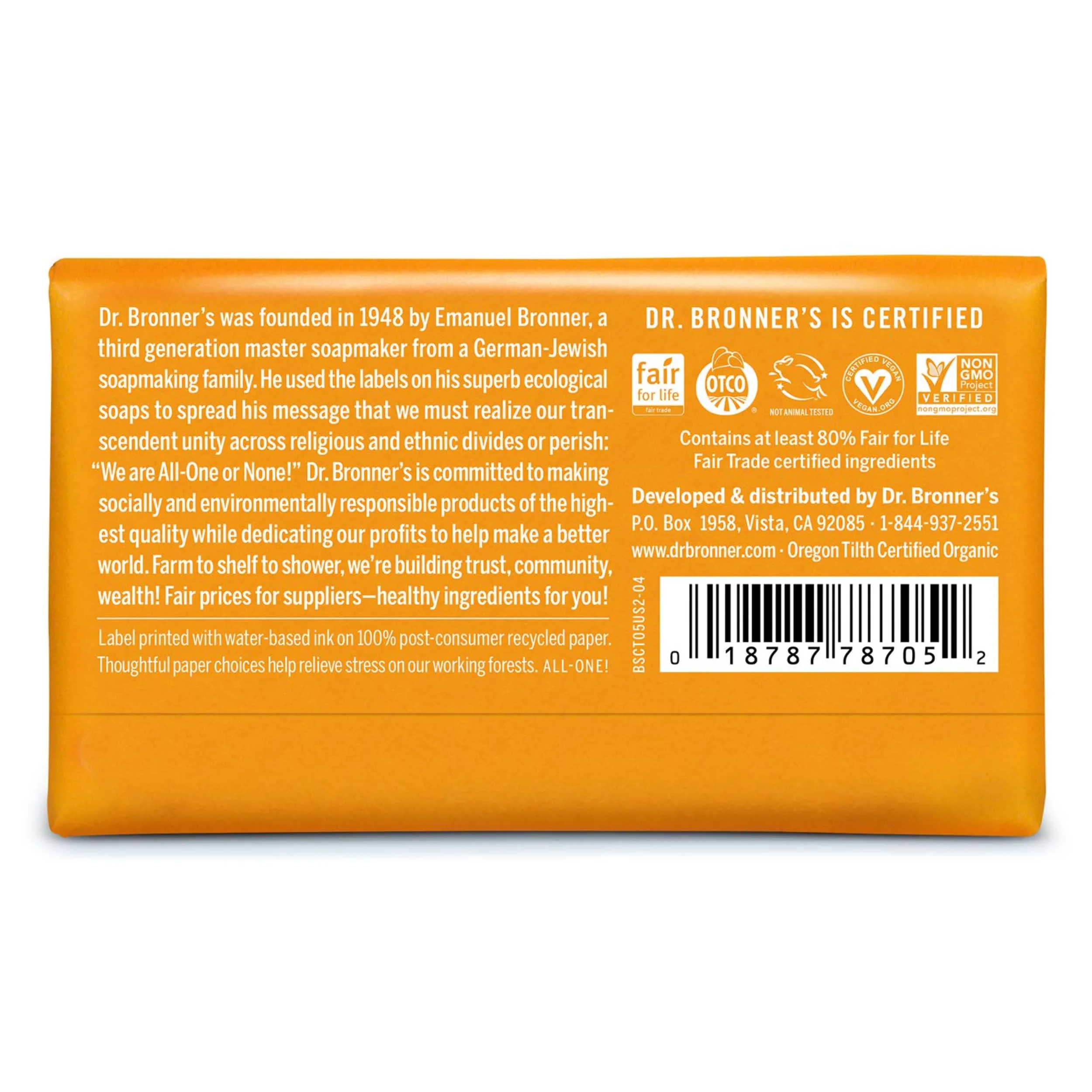 Dr. Bronner's - Pure-Castile Bar Soap (Citrus, 5 ounce, 6-Pack) - Made with Organic Oils, For Face, Body and Hair, Gentle and Moisturizing, Biodegradable, Vegan, Cruelty-free, Non-GMO