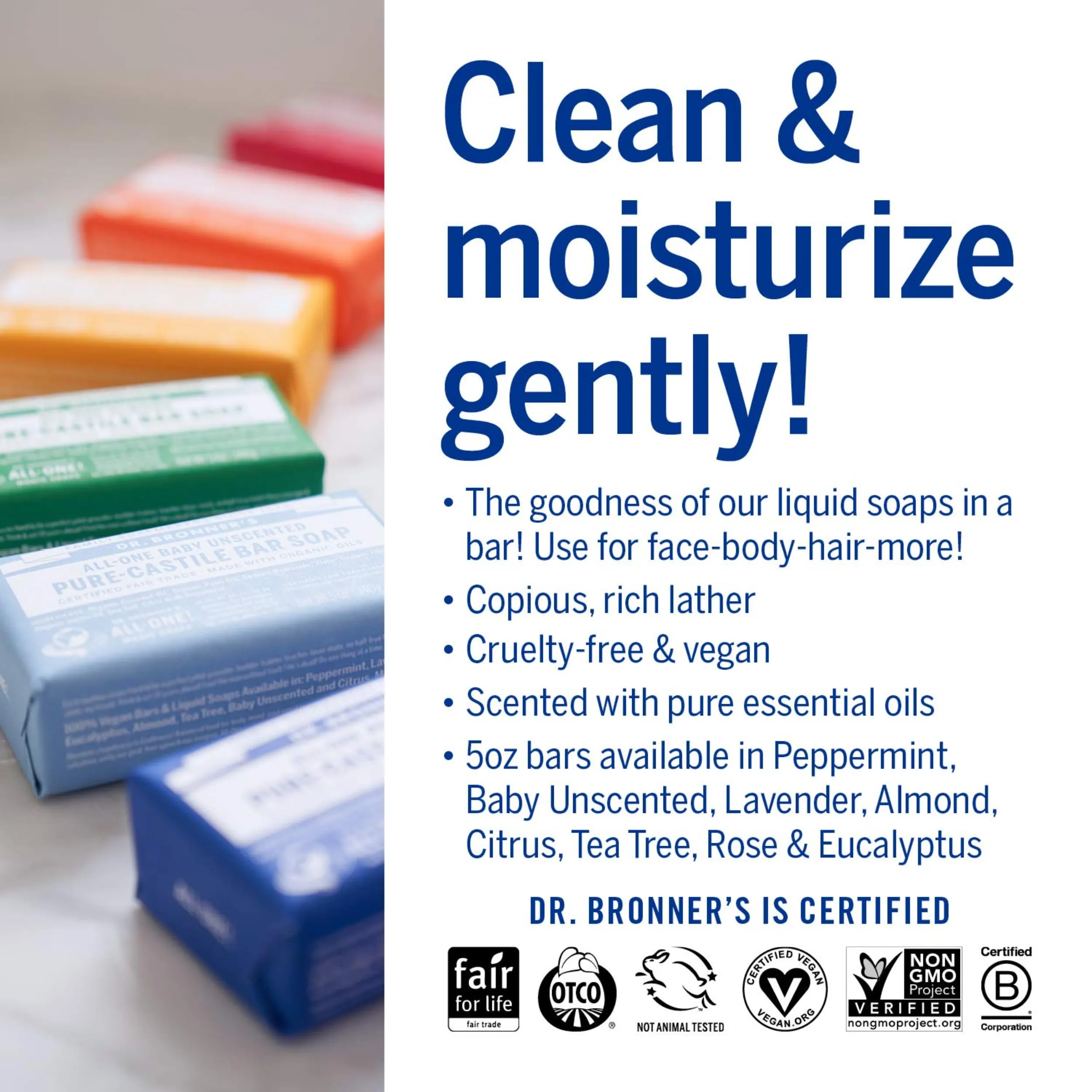Dr. Bronner's - Pure-Castile Bar Soap (Citrus, 5 ounce, 6-Pack) - Made with Organic Oils, For Face, Body and Hair, Gentle and Moisturizing, Biodegradable, Vegan, Cruelty-free, Non-GMO