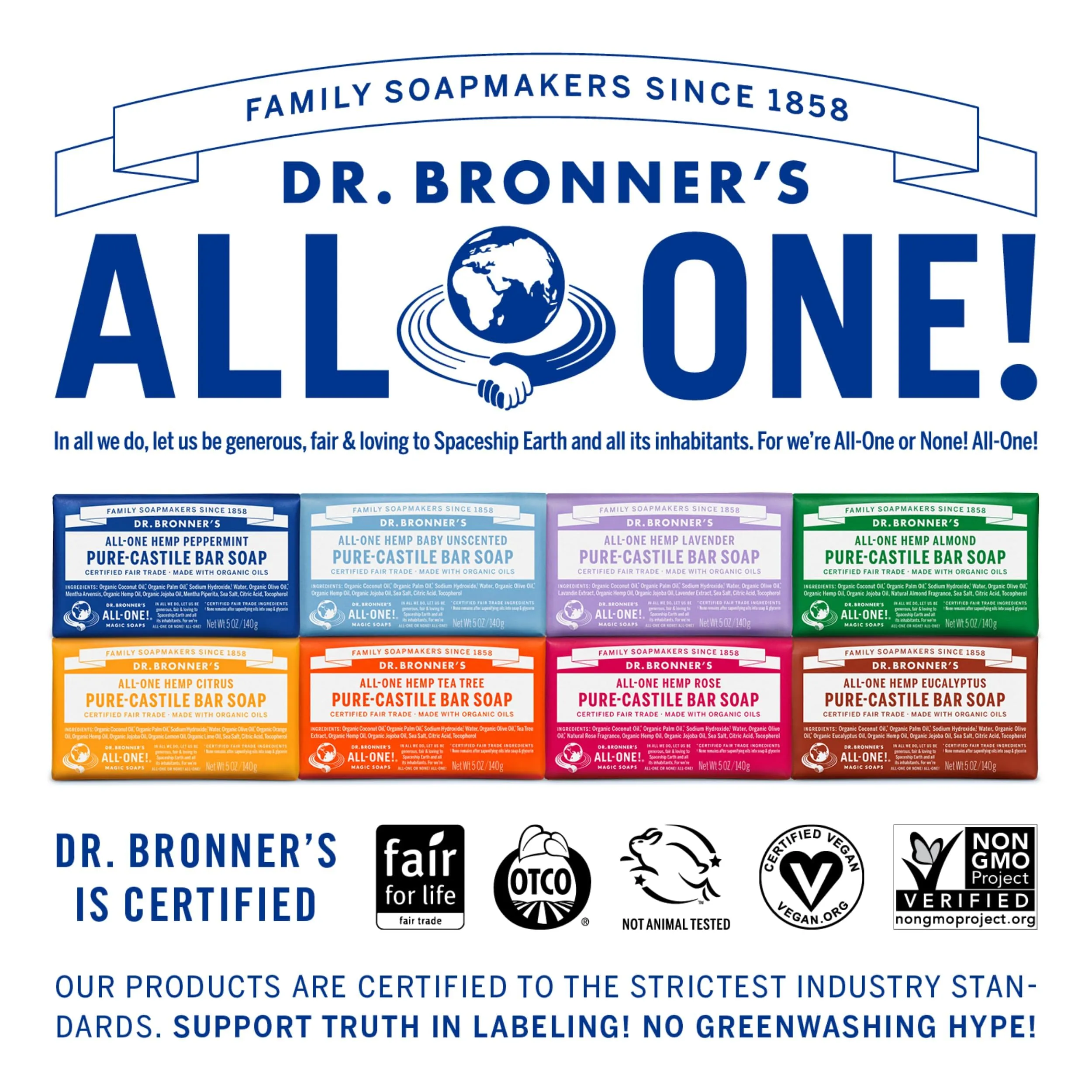 Dr. Bronner's - Pure-Castile Bar Soap (Citrus, 5 ounce, 6-Pack) - Made with Organic Oils, For Face, Body and Hair, Gentle and Moisturizing, Biodegradable, Vegan, Cruelty-free, Non-GMO