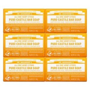 Dr. Bronner's - Pure-Castile Bar Soap (Citrus, 5 ounce, 6-Pack) - Made with Organic Oils, For Face, Body and Hair, Gentle and Moisturizing, Biodegradable, Vegan, Cruelty-free, Non-GMO