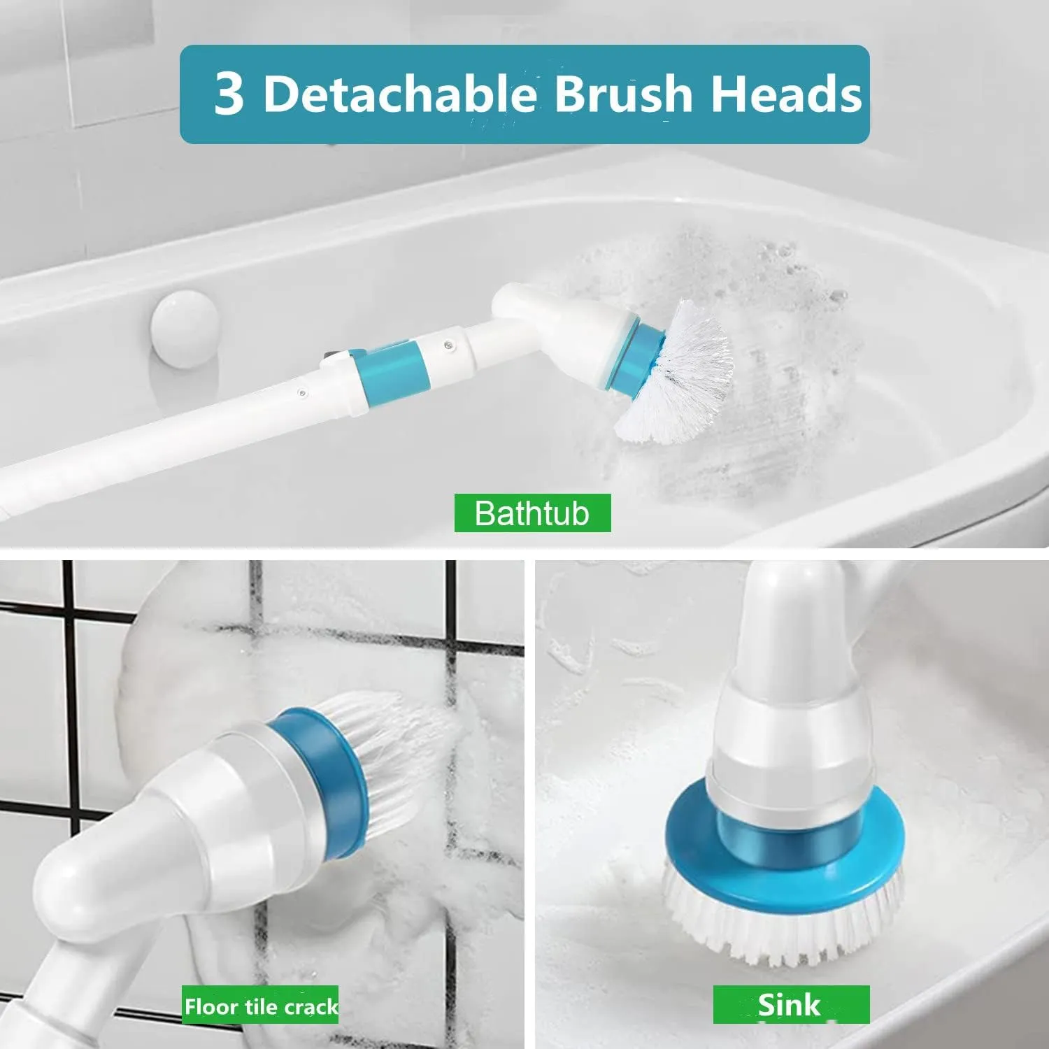 Electric Spin Scrubber, 8.7V 2000mAh Electric Shower Cleaner with 3 Brush Heads and 1 Extendable Arm