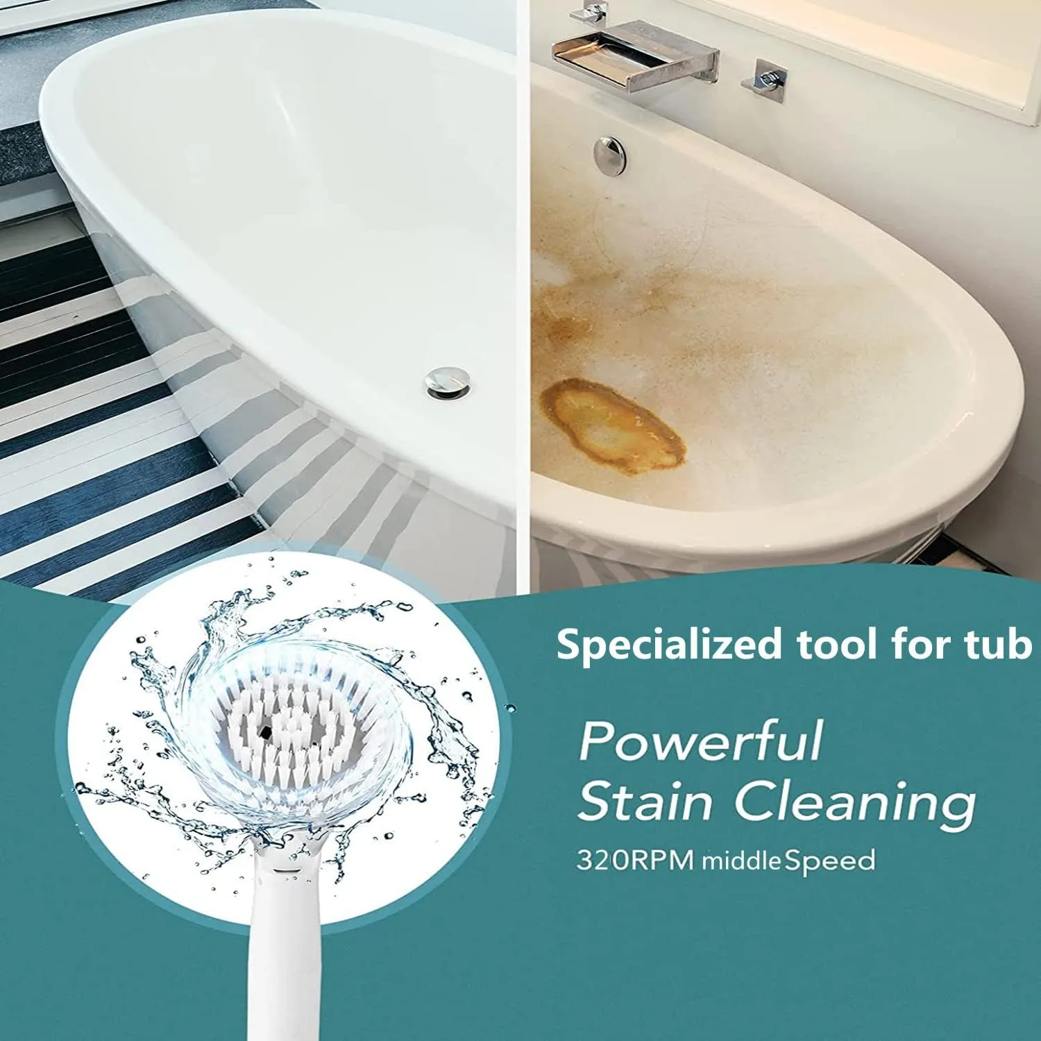 Electric Spin Scrubber, 8.7V 2000mAh Electric Shower Cleaner with 3 Brush Heads and 1 Extendable Arm