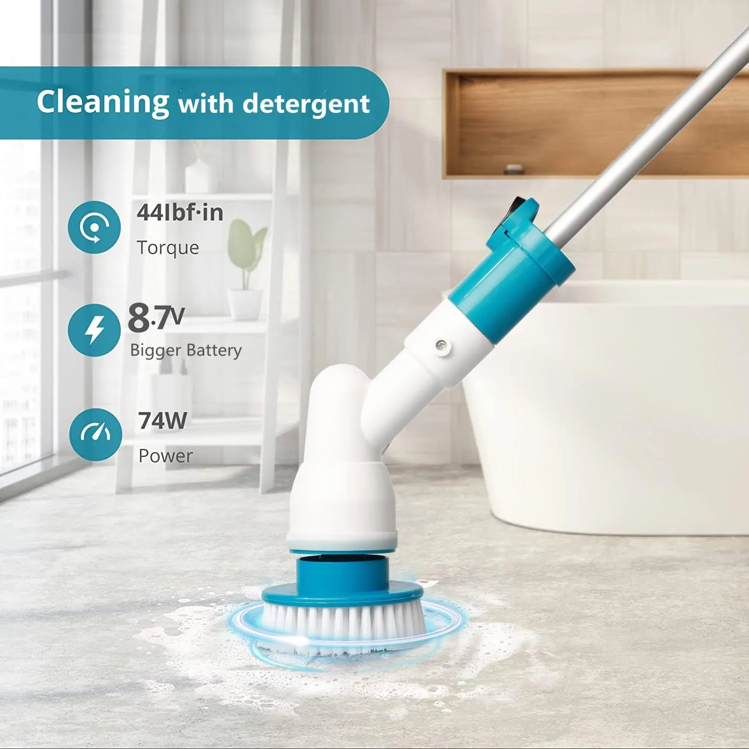 Electric Spin Scrubber, 8.7V 2000mAh Electric Shower Cleaner with 3 Brush Heads and 1 Extendable Arm