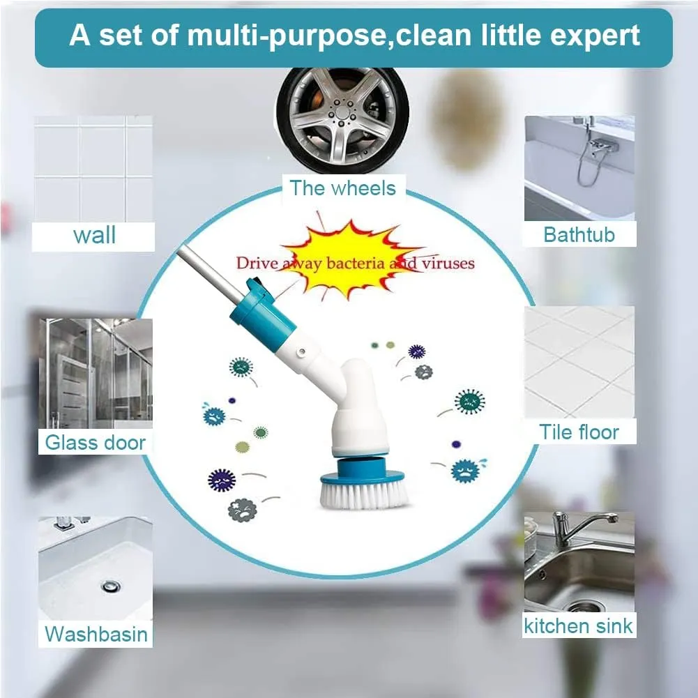 Electric Spin Scrubber, 8.7V 2000mAh Electric Shower Cleaner with 3 Brush Heads and 1 Extendable Arm