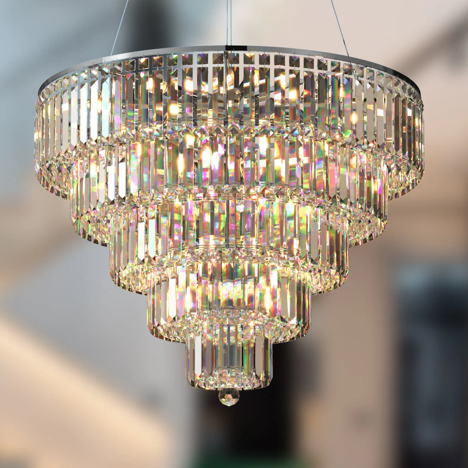 FIZAR K9 Large Contemporary Modern Crystal Chandelier Raindop Round Light Fixture E14 base