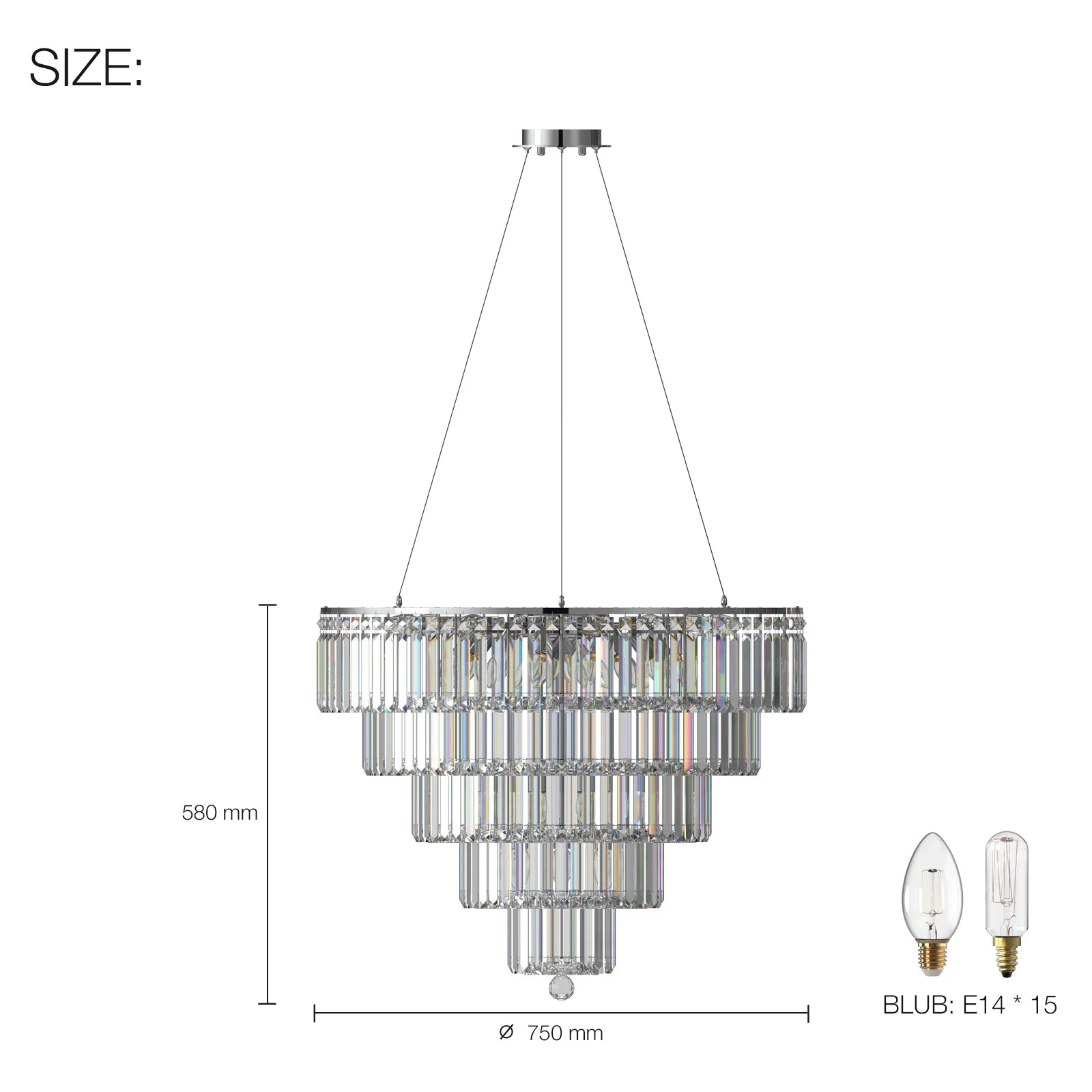 FIZAR K9 Large Contemporary Modern Crystal Chandelier Raindop Round Light Fixture E14 base