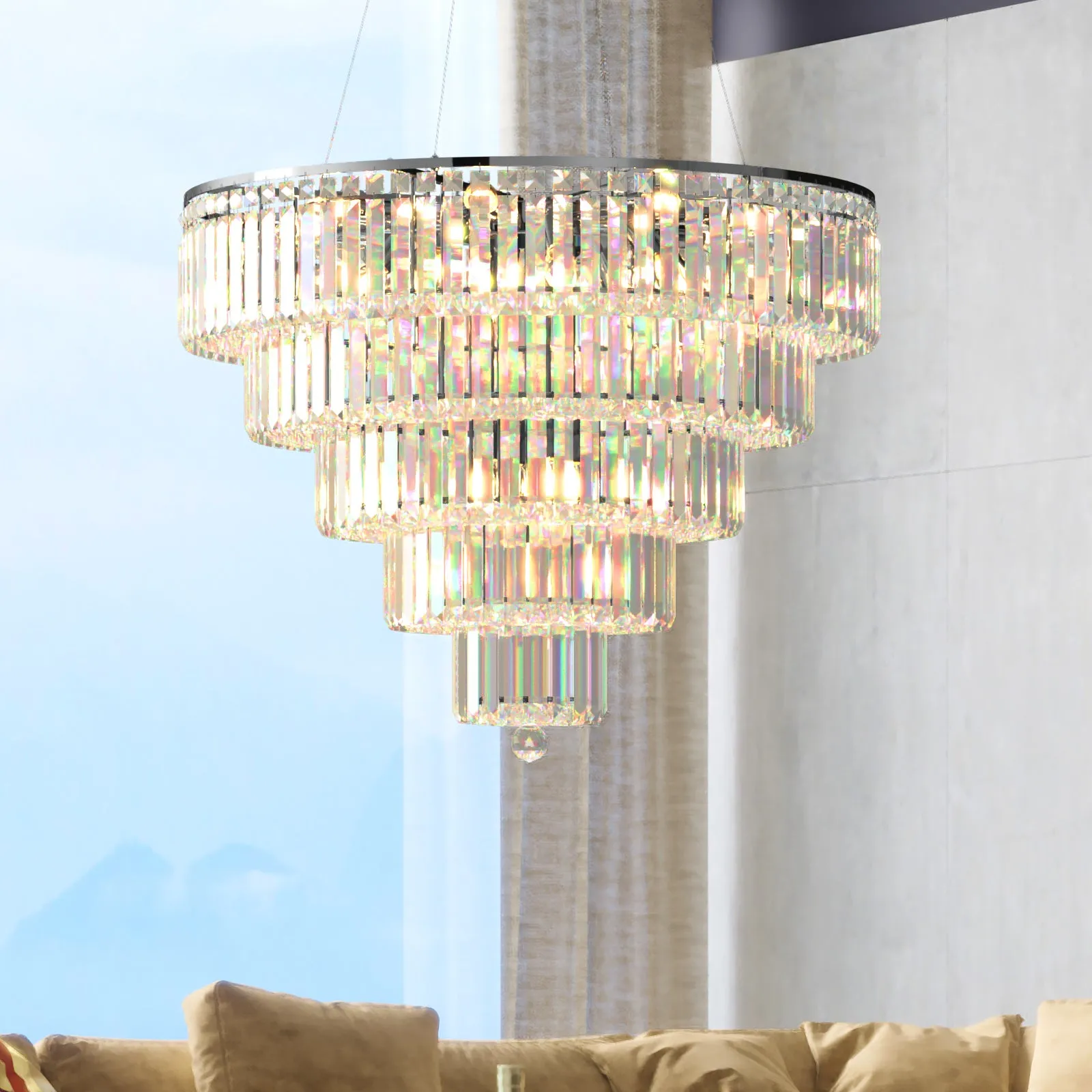 FIZAR K9 Large Contemporary Modern Crystal Chandelier Raindop Round Light Fixture E14 base