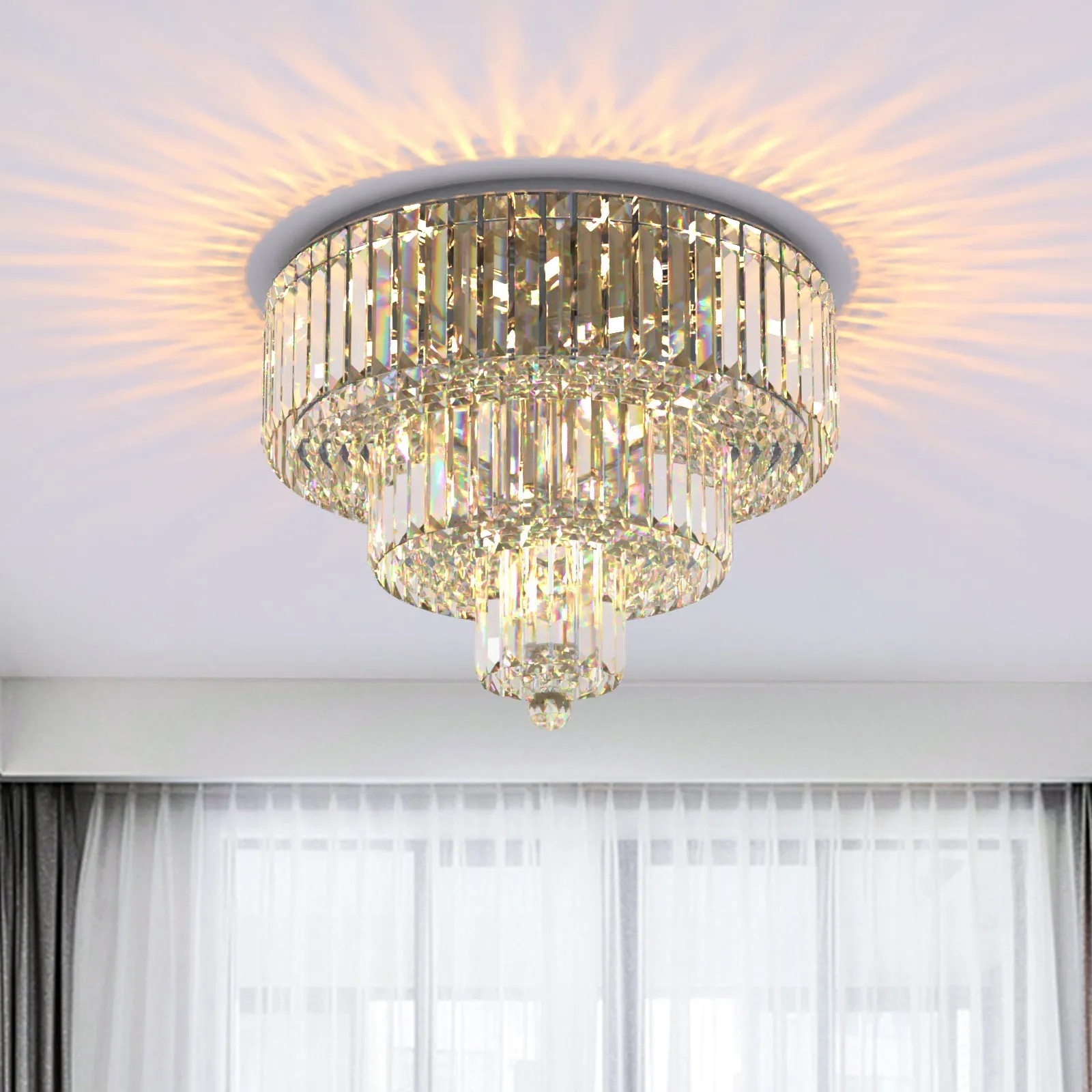 FIZAR K9 Large Contemporary Modern Crystal Chandelier Raindop Round Light Fixture E14 base