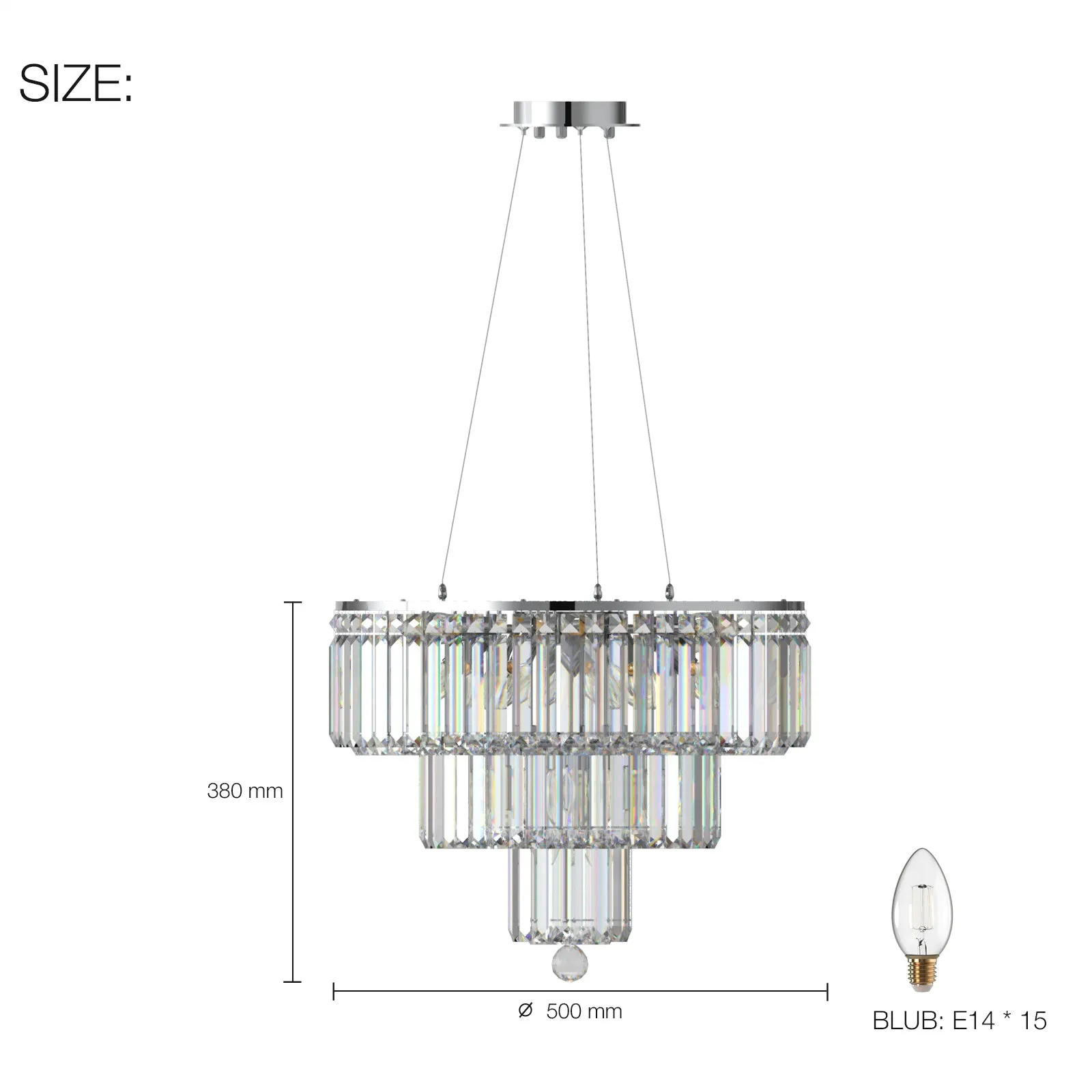 FIZAR K9 Large Contemporary Modern Crystal Chandelier Raindop Round Light Fixture E14 base