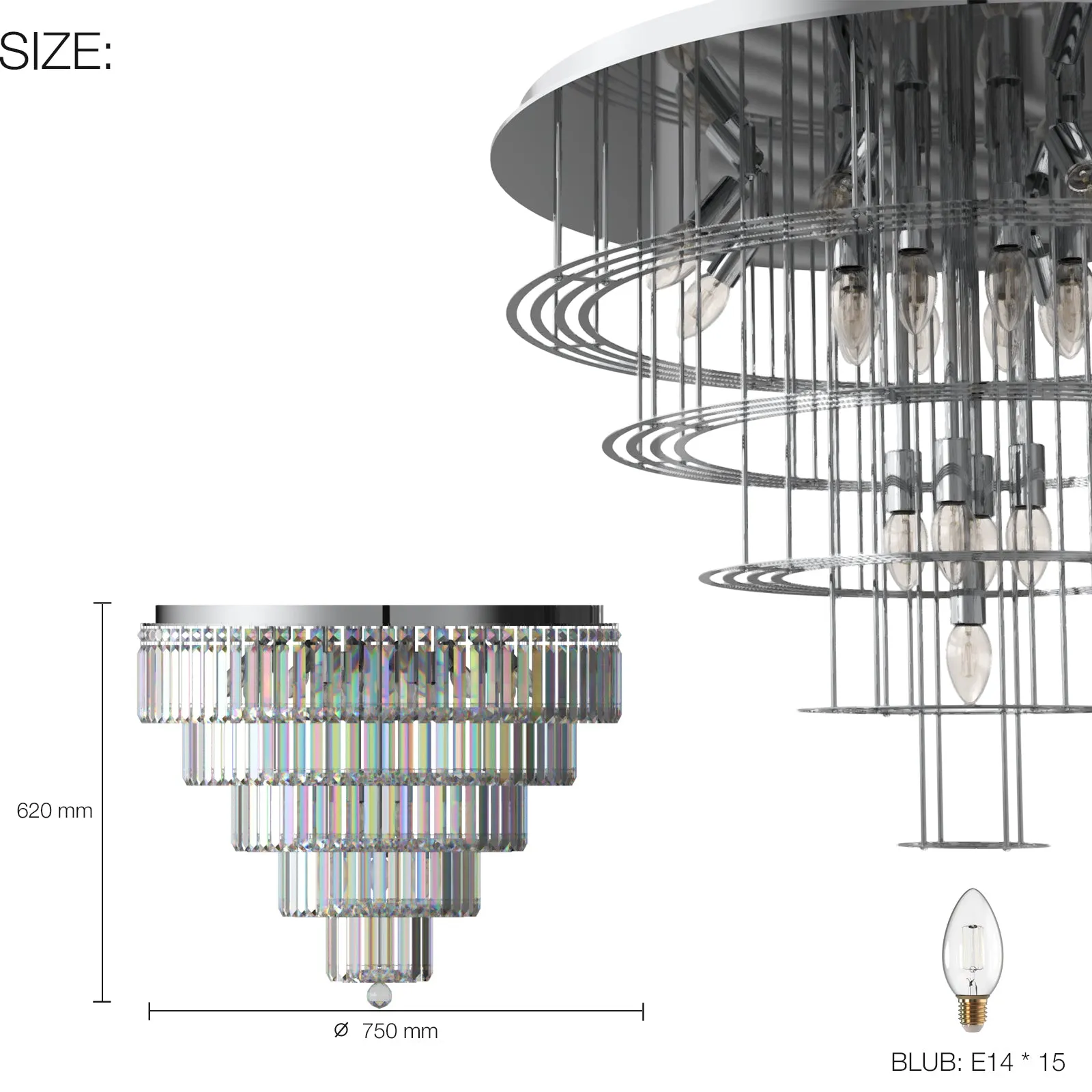 FIZAR K9 Large Contemporary Modern Crystal Chandelier Raindop Round Light Fixture E14 base