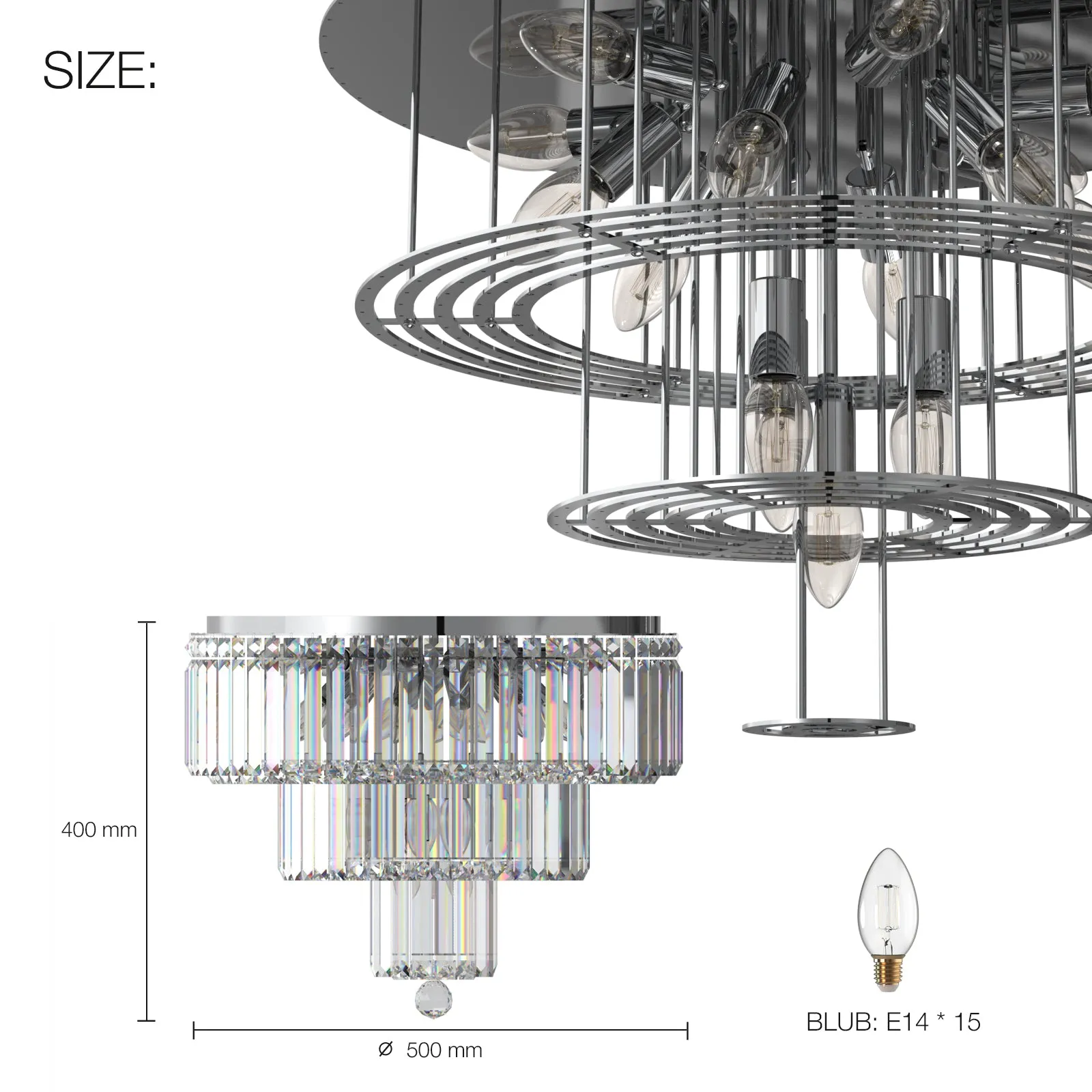 FIZAR K9 Large Contemporary Modern Crystal Chandelier Raindop Round Light Fixture E14 base