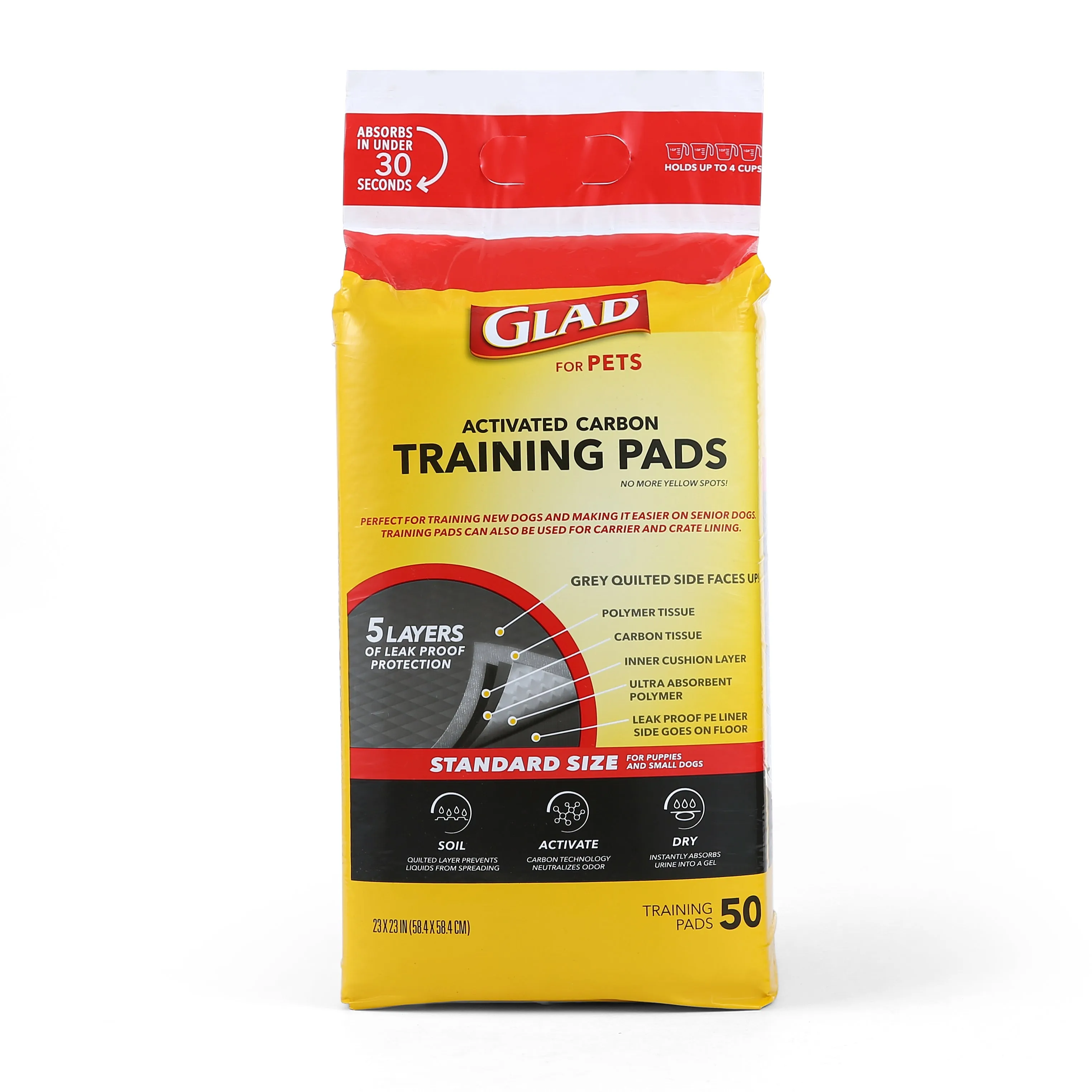 Glad for Pets Activated Carbon Training Pads for Puppies and Senior Dogs, 50 Count