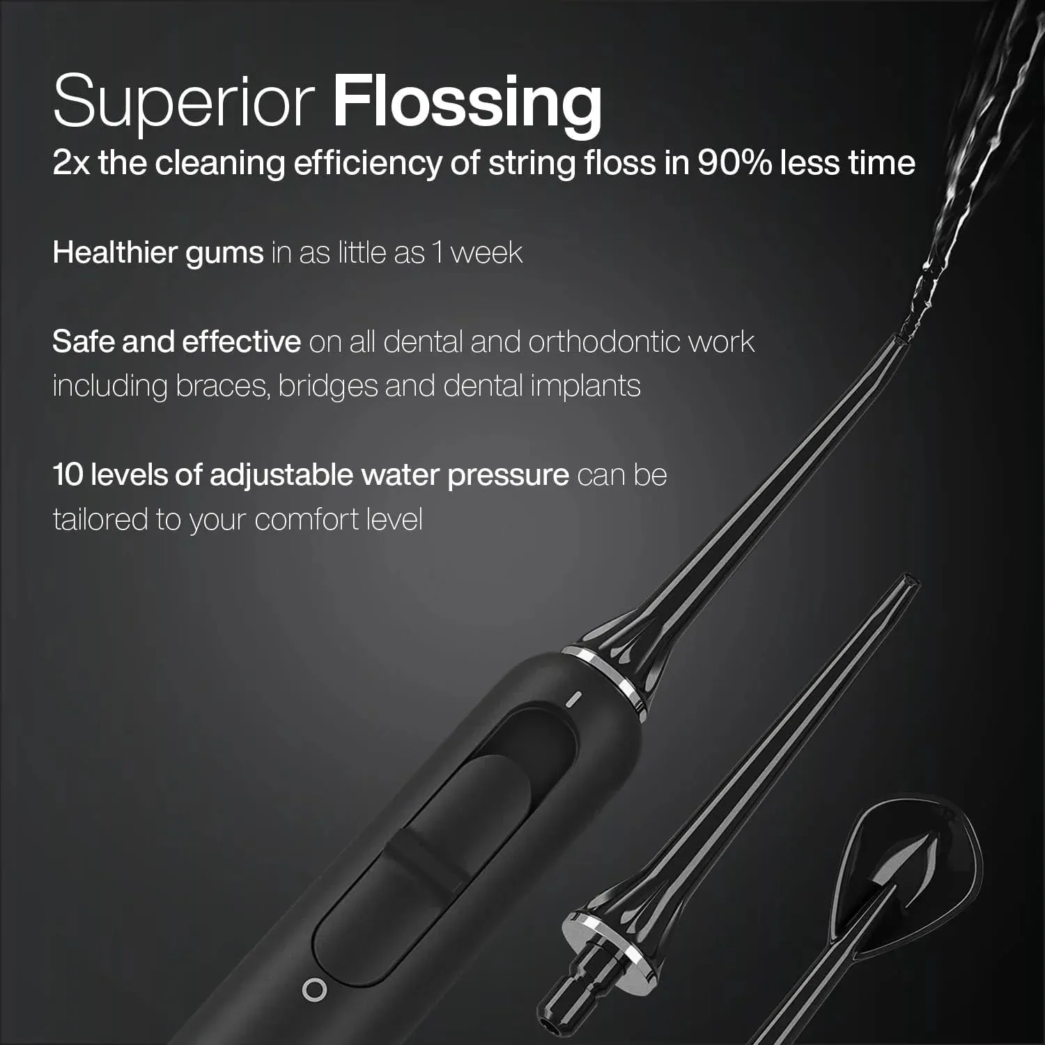 Home Dental Center PRO Set, 2-In-1 Ultrasonic Electric Toothbrush & Water Flosser, Compact Countertop Unit, 6 Proflex Brush Heads, 2 Water Flosser Jet Tips, 1 Tongue Scraper - Black