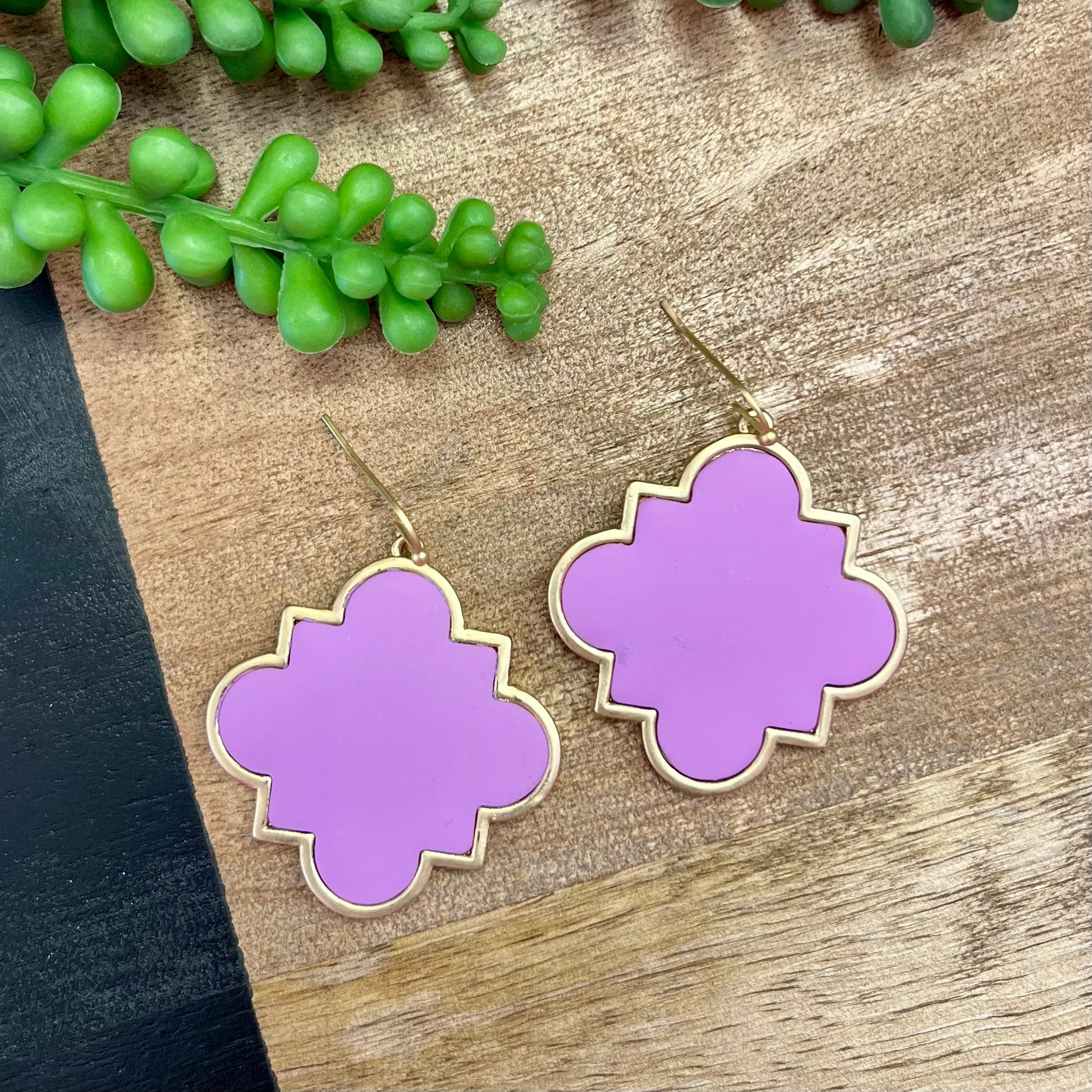 Lilac & Gold Tile Shape Earring