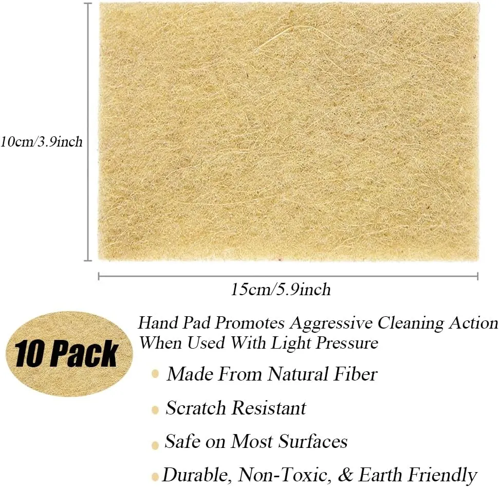 Natural Scouring Pads 10 Pack- Dish Scrubber Non-Scratch Sisal Cleaning Scrub Pads, Eco-Friendly Glass Coconut Fiber Kitchen Scrubbers for Pans and Pots, Compostable, Biodegradable (10 Pack)