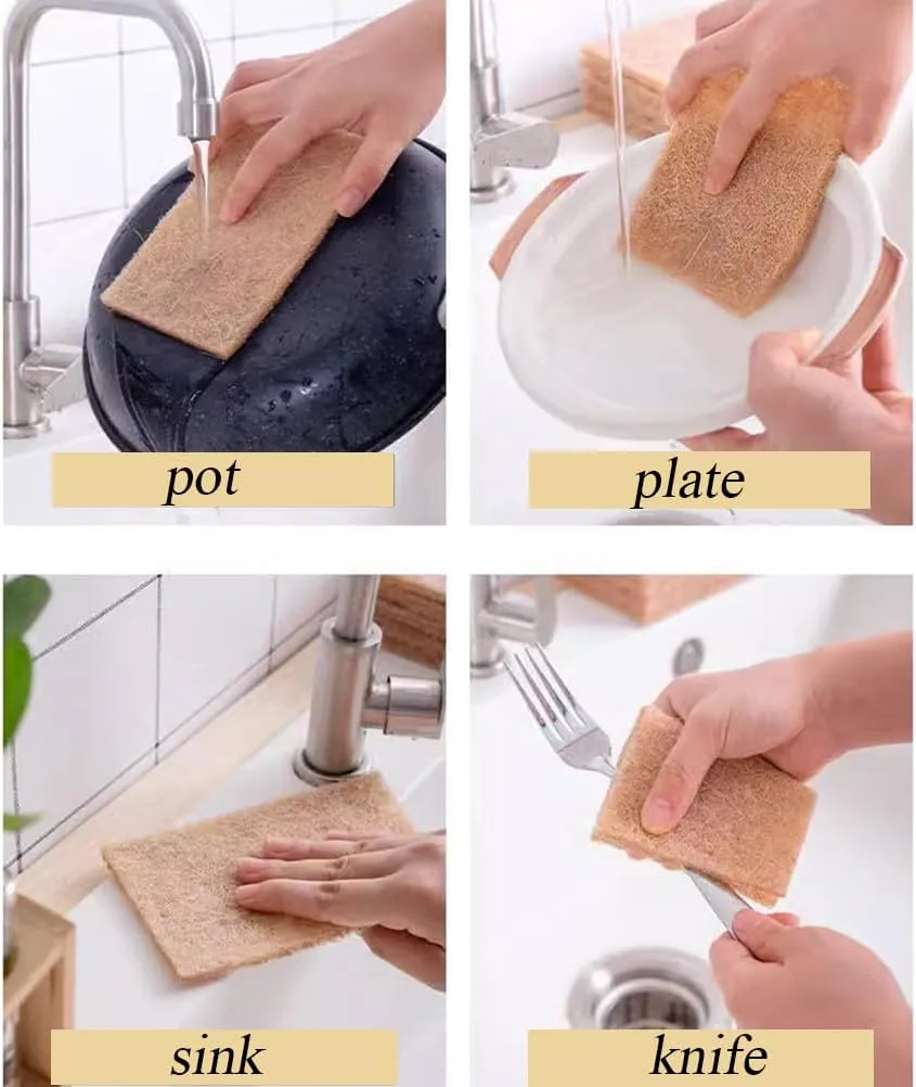 Natural Scouring Pads 10 Pack- Dish Scrubber Non-Scratch Sisal Cleaning Scrub Pads, Eco-Friendly Glass Coconut Fiber Kitchen Scrubbers for Pans and Pots, Compostable, Biodegradable (10 Pack)