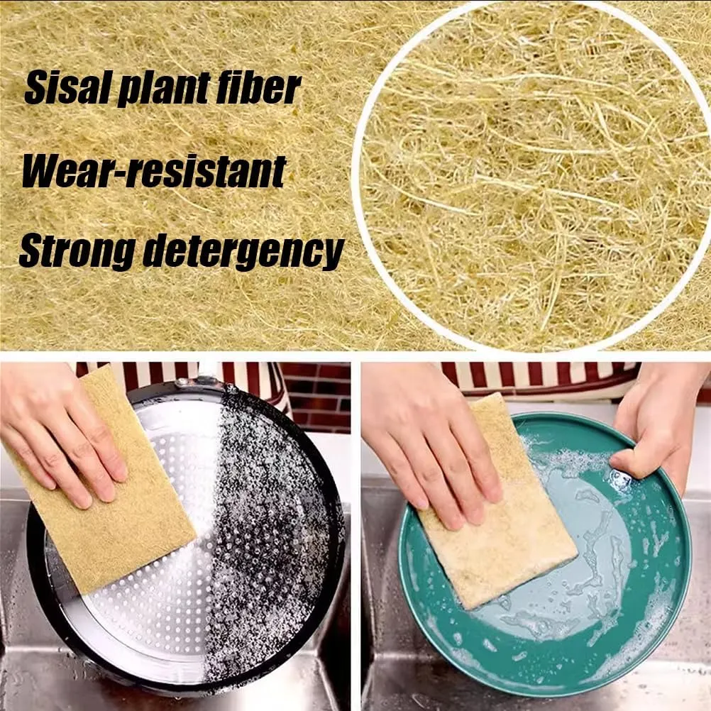 Natural Scouring Pads 10 Pack- Dish Scrubber Non-Scratch Sisal Cleaning Scrub Pads, Eco-Friendly Glass Coconut Fiber Kitchen Scrubbers for Pans and Pots, Compostable, Biodegradable (10 Pack)