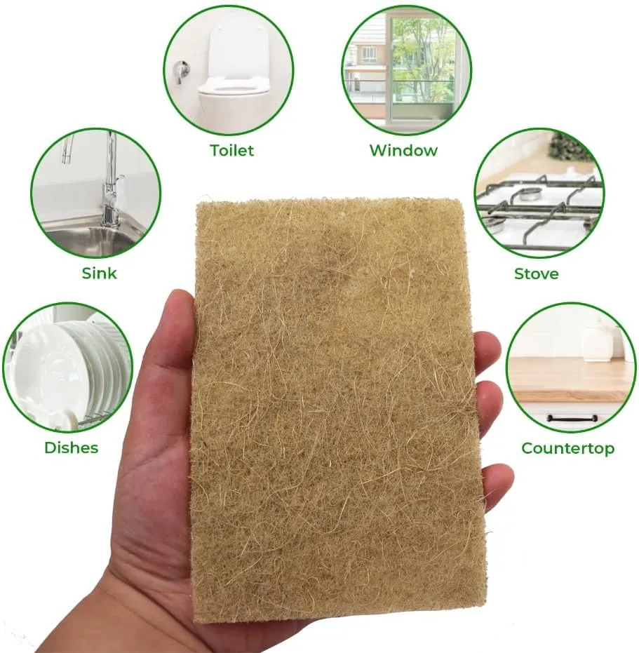 Natural Scouring Pads 10 Pack- Dish Scrubber Non-Scratch Sisal Cleaning Scrub Pads, Eco-Friendly Glass Coconut Fiber Kitchen Scrubbers for Pans and Pots, Compostable, Biodegradable (10 Pack)
