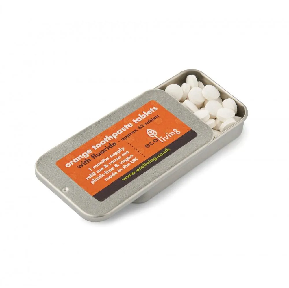Orange Toothpaste Tablets with Refillable Tin – Eco-Friendly Oral Care
