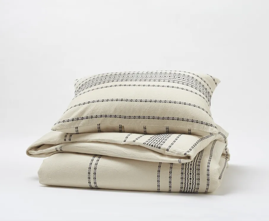 Rippled Stripe Ivory & Black Bedding by Coyuchi