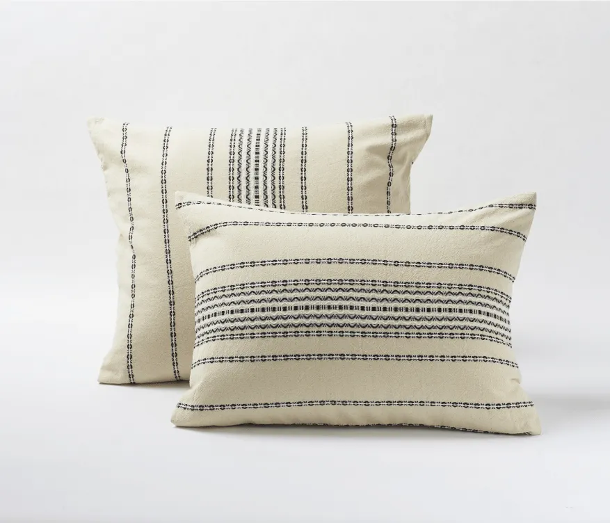 Rippled Stripe Ivory & Black Bedding by Coyuchi