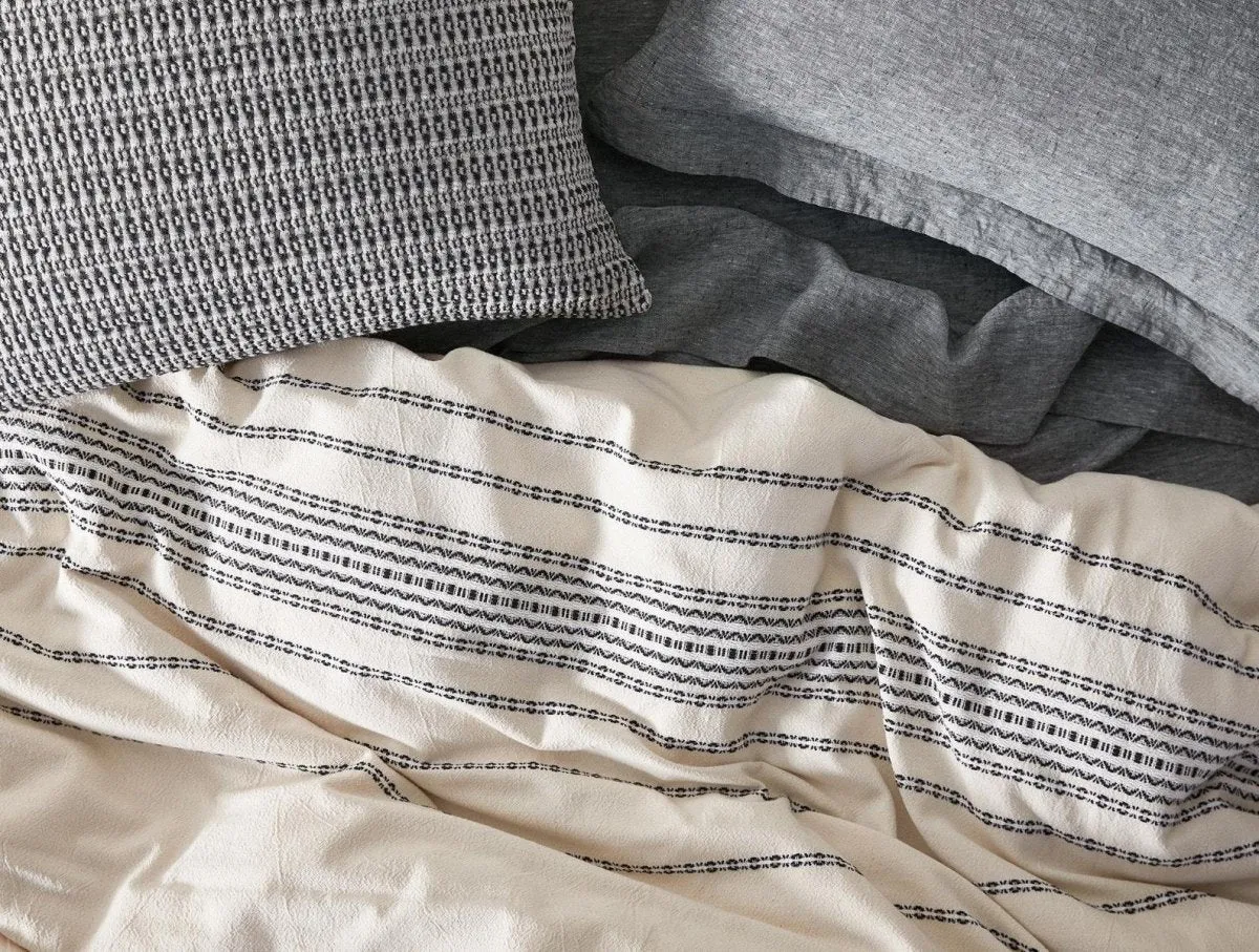 Rippled Stripe Ivory & Black Bedding by Coyuchi