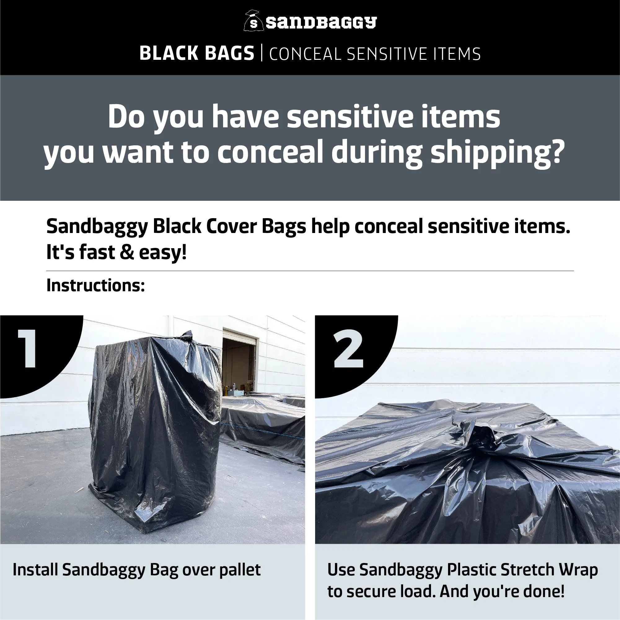 Sandbaggy Black Pallet Covers | Made in USA | Fits Large Pallets Up to 55" x 55" x 75" | Built w/ UV | 1.5 Mil or 3 Mil Thick