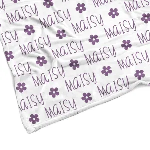 Sugar   Maple Plush Minky Fleece Personalized Blanket | Flower Icon Repeating Name