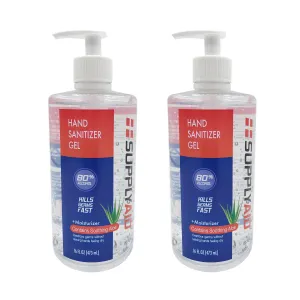 SUPPLYAID RRS-HS16 80% Alcohol Hand Sanitizer Gel w/Soothing Aloe | 16-Oz | 2-Pack