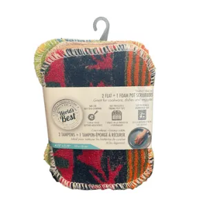 World's Best Multi Pot Scrubbers 2 Flat & 1 Foam Pot Scrubber